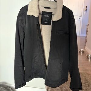 Hollister Men's Dark Gray Sherpa Jacket